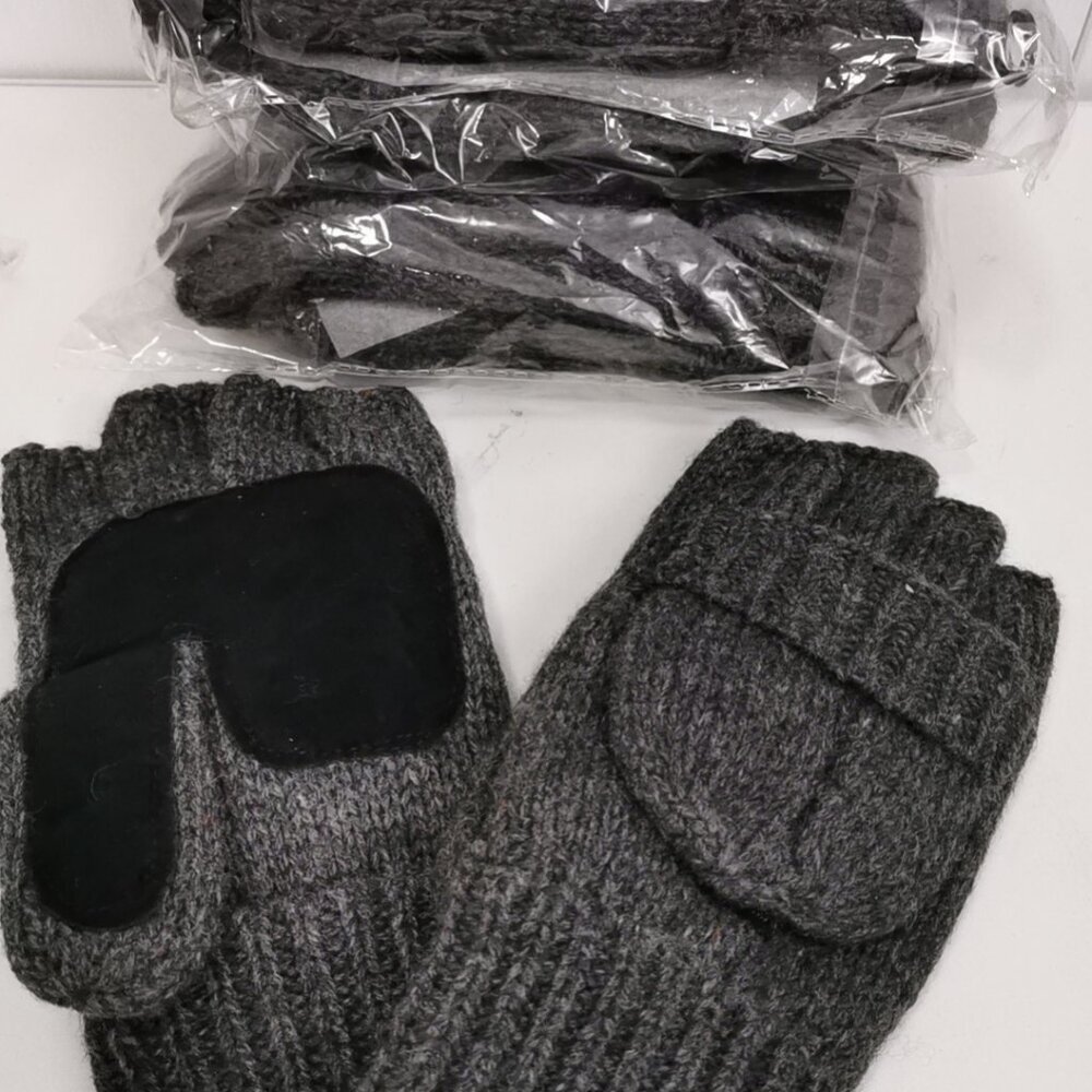 Half-Finger Flip Cover Gloves Wool Blend Knitted Winter Warm Gloves Men Women - Picture 6 of 6